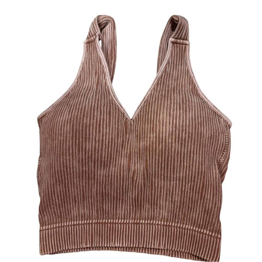 Zenana Ribbed Velour Crop Tank Bralette | Stretchy Cozy | S/M